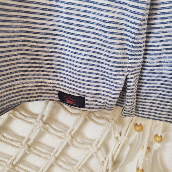 Faherty Men's L Blue Stripped Long Sleeve Collard Polo Shirt Organic Cotton EUC - Picture 3 of 7